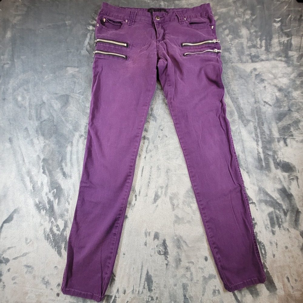 Vintage TRIPP NYC Purple Skinny Pants Skull Stud Multi Zipper Gothic Emo Size 11